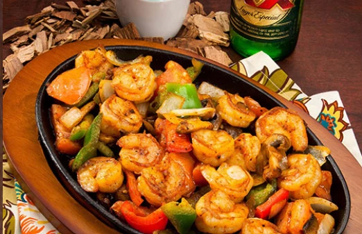 Shrimp and vegetables in a skillet