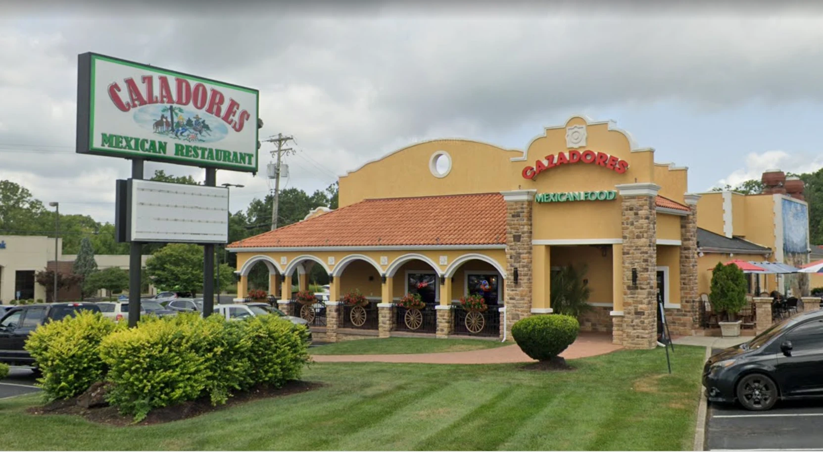 Cazadores Mexican Restaurant exterior and roadside sign on State Route 28 in Milford